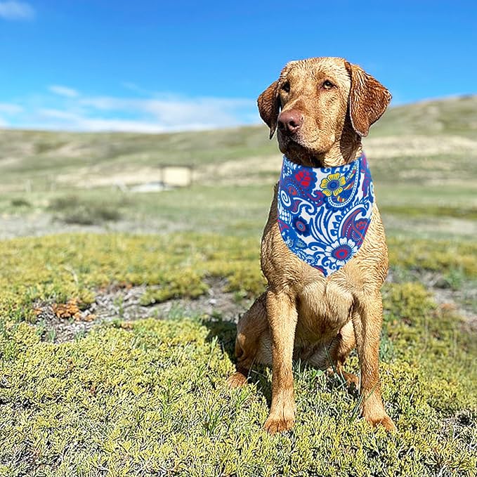 7 PCS Paisley Dog Bandanas for Large Dogs Breed 33 Inch Extra Large Polyester Dog Bandana XL Scarves Party Grooming L