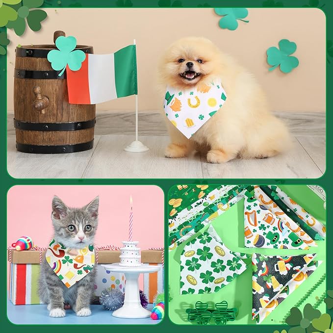 Aliceset 180 Pcs St Patrick's Day Dog Bandana Bulk Shamrock Bandanas for Dog Cute Pet Scarf Bibs Soft Triangle Scarf St Patrick Green Neckerchief for Boy and Girl, Small and Medium Pet