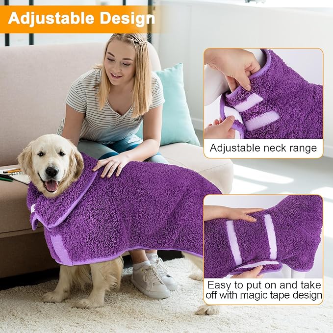 Unicorn Catcher Dog Bathrobe Super Absorbent Dog Towels for Drying Dogs Large Quick Drying Dog Robes for After Bath Soft Dog Drying Towel Adjustable Dog Drying Coat to Keep Dog Warm(S-XXL), Purple