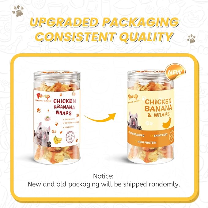 Dog Treats Chicken Wrapped Banana Slice, Rawhide and Gluten Free, w/Taurine Low Fat Healthy Chewy Training Treats, for Small Medium Large Dogs, 12.5 oz