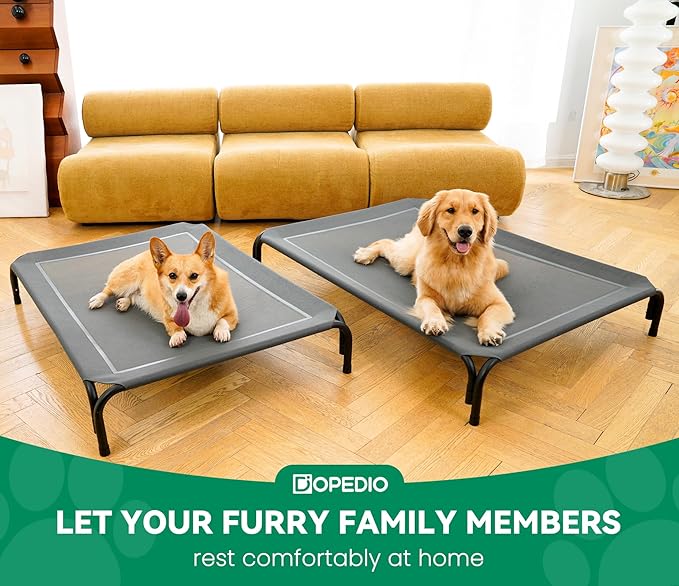 Elevated Dog Bed Raised Outdoor Dog Cot for Large Dogs, Installation Requires No Tools, Frame with Washable Cooling Breathable Mesh Anti-Slip Feet, Indoor Pet Bed, Grey, 43.3 Inches