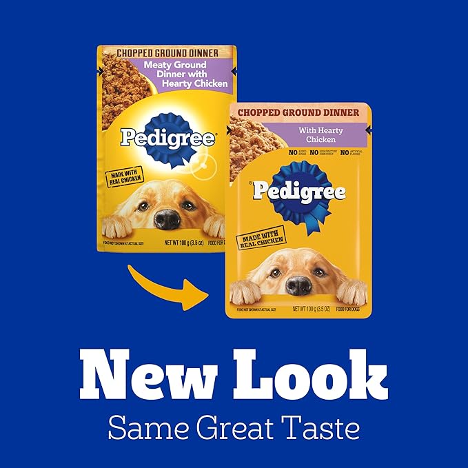 PEDIGREE CHOPPED GROUND DINNER Adult Soft Wet Dog Food With Hearty Chicken, 3.5 oz Pouches, 16 Pack