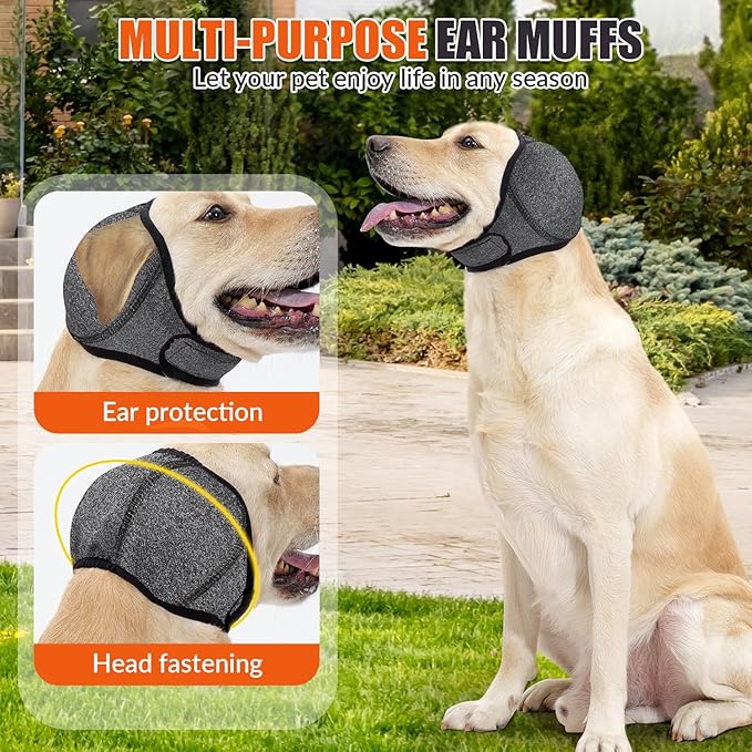 SlowTon Quiet Ears Dog Hoodie - 2 Pcs Ear Wrap Dog Ear Muffs Noise Protection, Anxiety Relief Dogs Hat Calming Hood Head Cover, Pet Headband Dogs Ear Protector for Grooming, Force Drying (Grey,S)