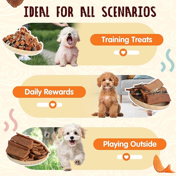 Salmon Fillet Dog Treats, Salmon Jerky with Fish Skin, Healthy High Protein Snacks, Natural Omega 3-6, Low in Fat with Taurine,12.5oz (Smoked Flavor)