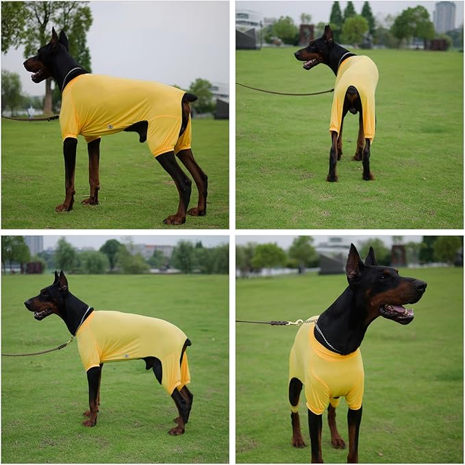LoveLongLong Dog Jumpsuit with UV Protection and Quick-Dry Fabric for Spring Summer Pet Pajamas Yellow M
