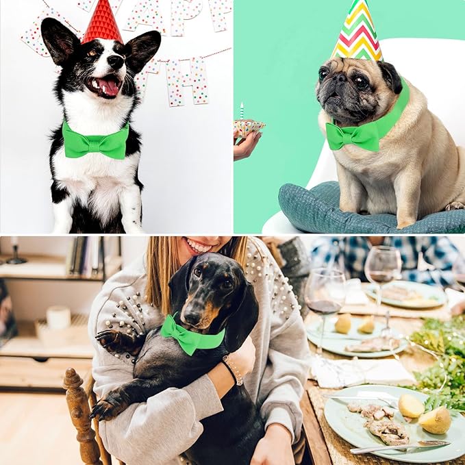 Segarty Dog Bow Ties, Adjustable Green Bowtie Collar for Small Medium Dogs, Durable Cat Neck Tie Tuxedo Comfortable Cotton Pets Grooming Accessories for Formal Wedding Holiday Birthday Gift Party