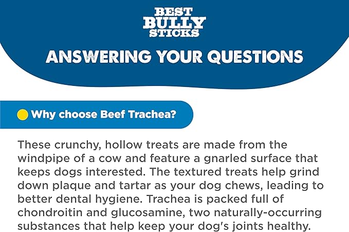 Best Bully Sticks Premium 12 Inch Beef Trachea for Dogs - 12 Count (Pack of 1) - All-Natural, Grain-Free, Single-Ingredient, Promotes Dental Health