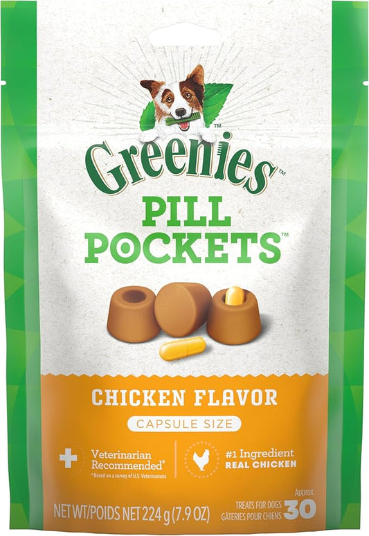 Greenies Pill Pockets for Dogs Large Size, Soft Dog Treats, Chicken Flavor, (6) 7.9 oz. Pouches (180 Treats Total)