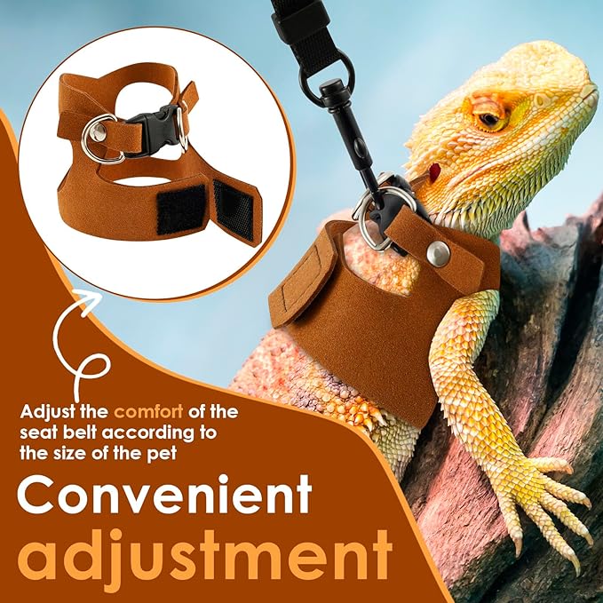 3 Pack Bearded Dragon Harness and Leash Set - Adjustable Soft Leather Lizard Harness 3 Sizes with Leash Small Animal Traction Rope Walking Vest Accessories for Lizards and Other Small Reptiles