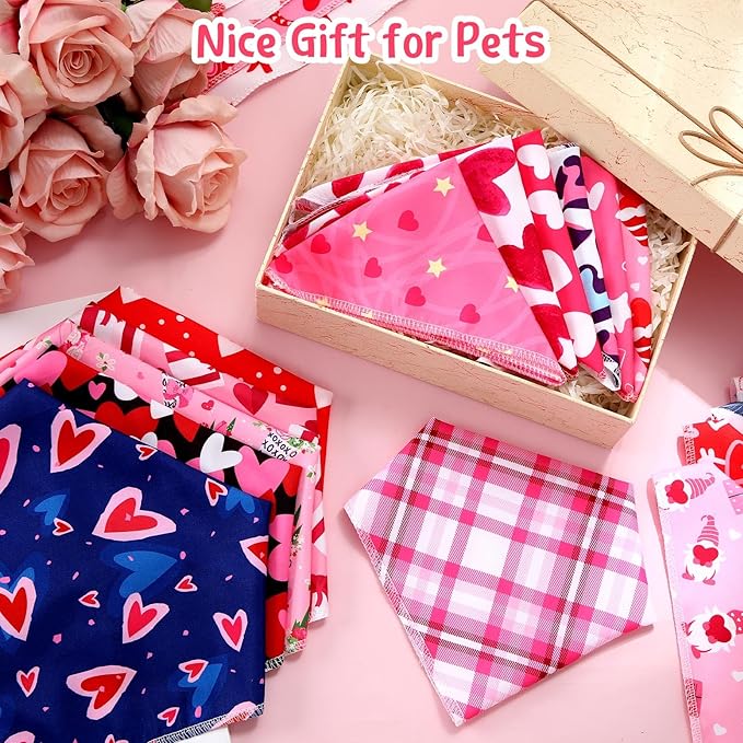 200 Pcs Dog Bandana Bulk Spring Summer Hawaii Pet Party Bandana Scarf Adjustable Puppy Kerchief Triangle Bibs Holiday Grooming Supplies for Small Medium Dogs Cat Costume Accessory Outfit(Heart)