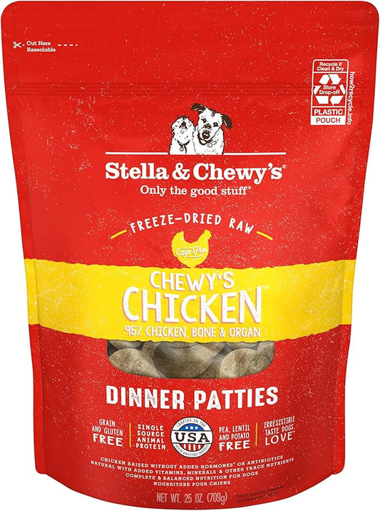 Stella & Chewy's Freeze-Dried Raw Dinner Patties - Chicken Recipe - High Protein Grain-Free Puppy & Dog Food - Perfect For Picky Eaters - 25 oz