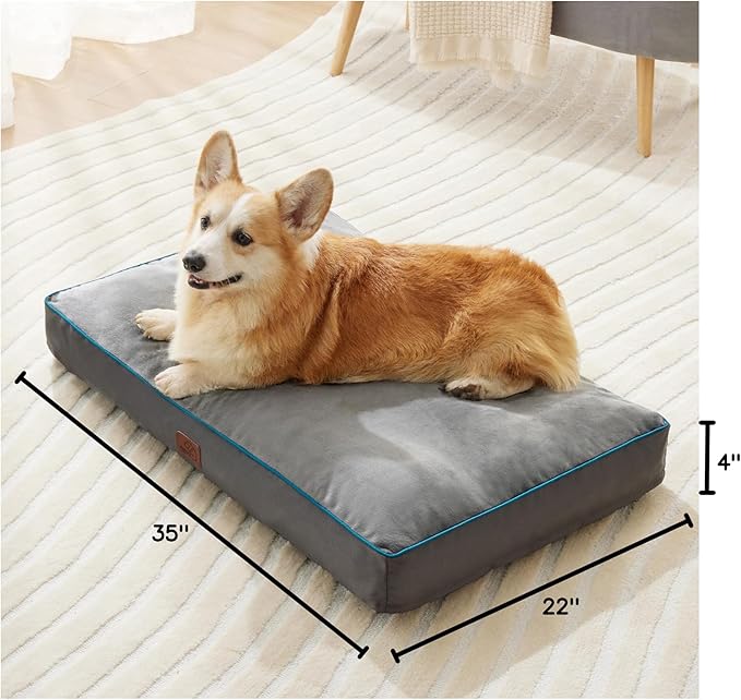 Bedsure Waterproof Dog Beds for Large Dogs - 4 Inch Thicken Up to 70lbs L-Crate Pet Mat Pillows with Removable Washable Cover, Grey