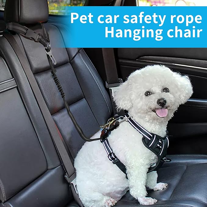YAOHDAO Dog Seat Belt Harness for Car, Restraint Adjustable with Elastic Bungee Buffer Headrest for Vehicle, 360° Swivel Carabiner Nylon Pet Safety Seat Belts Heavy Duty Car Harness for Dogs (Black)