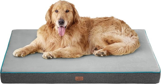Bedsure Memory Foam Extra Large Plus Dog Bed - Orthopedic Waterproof Pet Mat for Crate with Removable Washable Cover and Nonskid Bottom - Water-Resistant Plush Flannel Fleece Top Pet Bed, Grey