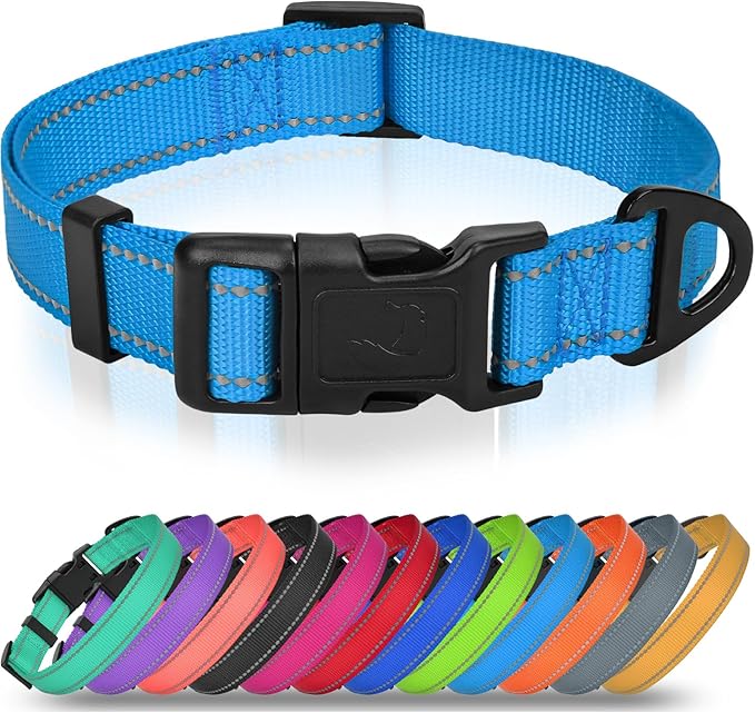 Joytale Small Dog Collar, Reflective and Adjustable Nylon Collar with Quick-Release Buckle, Lightweight No-Choke Design for Small Dogs, Sky Blue, 3/4" Width