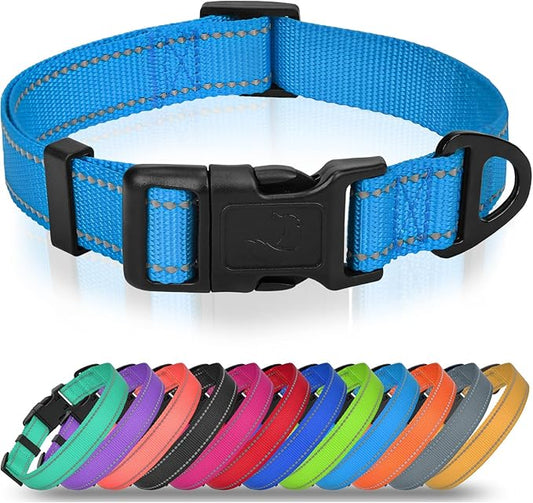 Joytale Small Dog Collar, Reflective and Adjustable Nylon Collar with Quick-Release Buckle, Lightweight No-Choke Design for Small Dogs, Sky Blue, 3/4" Width