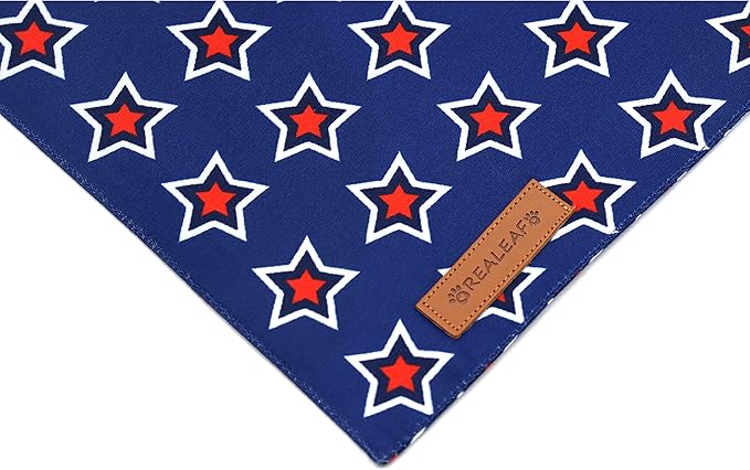 Realeaf American Flag Dog Bandanas 2 Pack, Triangle Reversible 4th of July Pet Scarf for Boy and Girl, Premium Durable Fabric, Patriotic Bandana for Small Medium Large and Extra Large Dogs (X-Large)