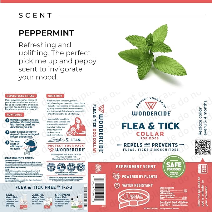 Wondercide Dog Collar - Flea, Tick, and Mosquito Repellent for Dogs - with Natural Essential Oils - Up to 4 Months Protection - Small Medium