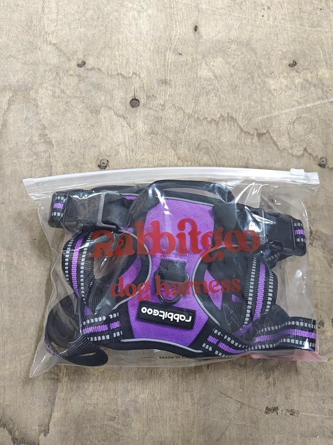 rabbitgoo Dog Harness No Pull with 2 Leash Clips, Adjustable Soft Padded, Reflective Oxford No Choke Pet Vest with Easy Control Handle for Medium Sized Dogs, Purple, M