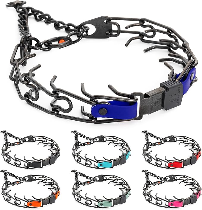 Herm Sprenger Black Stainless Steel Dog Collar with Quick Release ClicLock Buckle and Biothane Insert Training Collar Made in Germany (Blueberry Royal, 25in x 4.0mm(Neck Size up to21-22in))