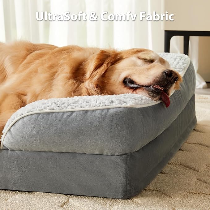 Orthopedic Dog Bed for Large Dogs, Egg Crate Foam Bed for Large Dogs, Equipped with Removable Waterproof Pillow Cover and Anti-Slip Bottom, Pet Bed