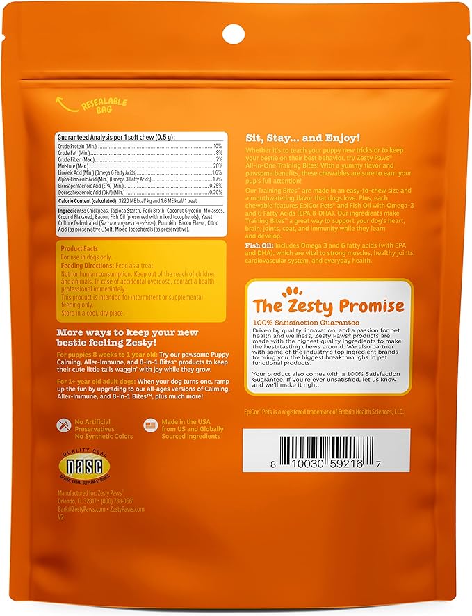 Zesty Paws Training Treats for Dogs & Puppies - Healthy Dog Treats for Hip, Joint & Muscle Health - Puppy Training Treats - for All Breeds and Ages - Dog Treats for Training - Bacon Flavor - 12oz