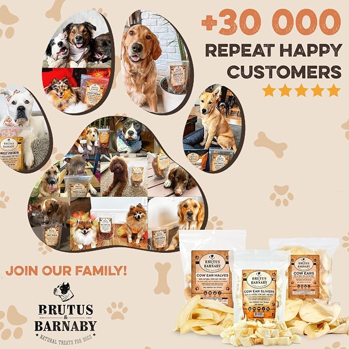 Premium Cow Ears For Dogs, Thick Cut & All-Natural Whole Ears, 100% Grass Fed Beef, No Additives Or Hormones, Safe Rawhide Alternative, Great Dog Treat Alternative To Pig Ears, Bully Sticks, Dog Bones