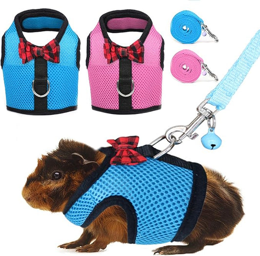 Rypet Guinea Pig Harness and Leash 2 Pieces - Soft Mesh Small Pet Harness with Safe Bell, No Pull Comfort Padded Vest for Guinea Pigs, Ferret, Chinchilla and Similar Small Animals