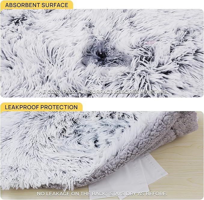 Luciphia Large Waterproof Dog Blanket for Pet Washable Liquid Proof Furniture Protector Shaggy Plush Calming Long Faux Fur Bed Cover for Couch Calming Cat Blankets for Medium, Mist Grey, 40" x 50"