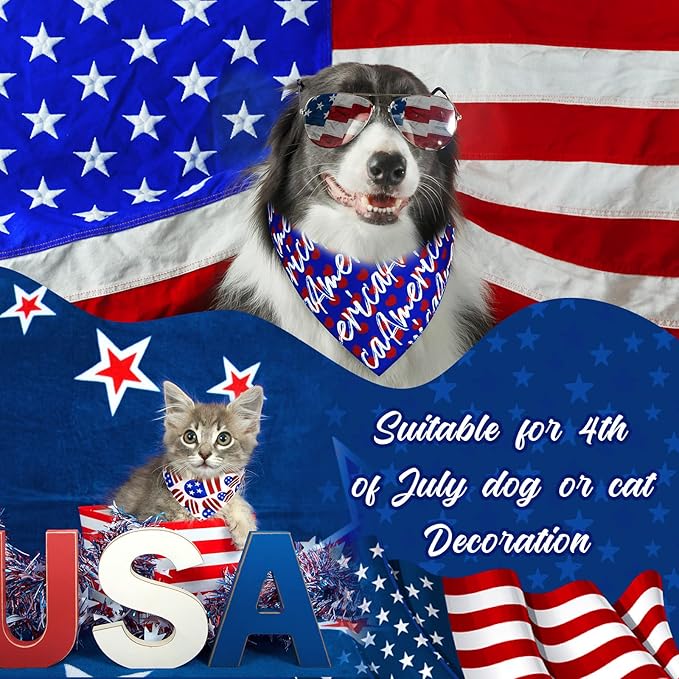 30 Pcs 4th of July Dog Bandanas Bulk American Flag Pet Scarf Triangle Bibs Holiday Puppy Bandanas Washable Adjustable Patriotic Dog Bandana for Independence Day Small Medium Large Dog Cat Pet Grooming