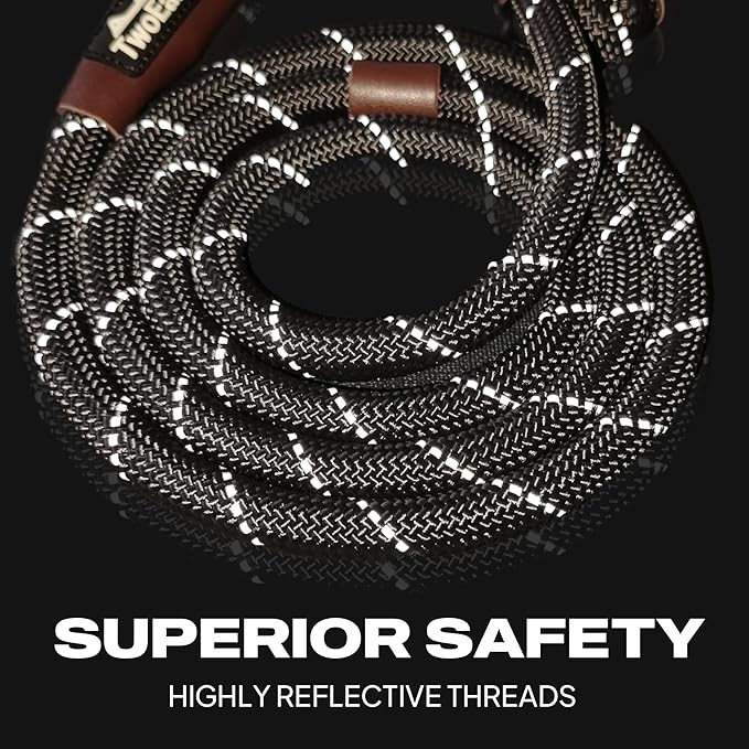TwoEar Dog Leash Dog Slip Rope Leash 6FT Dog Training Leash Heavy Duty Strong Slip Lead Highly Reflective Threads for Small Medium and Large Dogs (Slim(3/8''x6ft), Black)