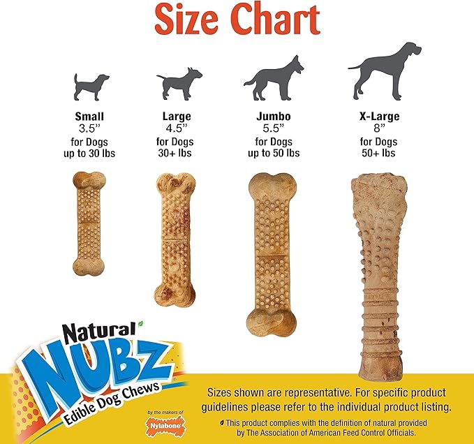 Nylabone Nubz Natural Edible Dog Chew Treats for Small Dogs, Long Lasting Dog Bones Made in USA, Chicken Flavor Dental Chews, for Dogs Up to 25 lbs. (8 Count)