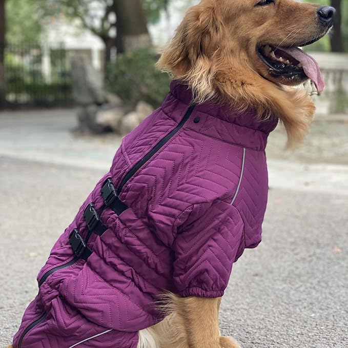 Warm Double Layers Dog Vest - 4 Legs Covered Windproof Waterproof Reflective Coat for Small Medium Large Dogs - Outdoor Skating Costume - Purple 5XL