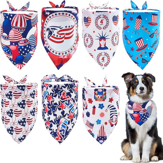 4th of July Dog Bandanas for Large Dogs 7 Pcs Patriotic Dog Bandanas Adjustable Independence Day American Flag Day Dogs Scarves Grooming L