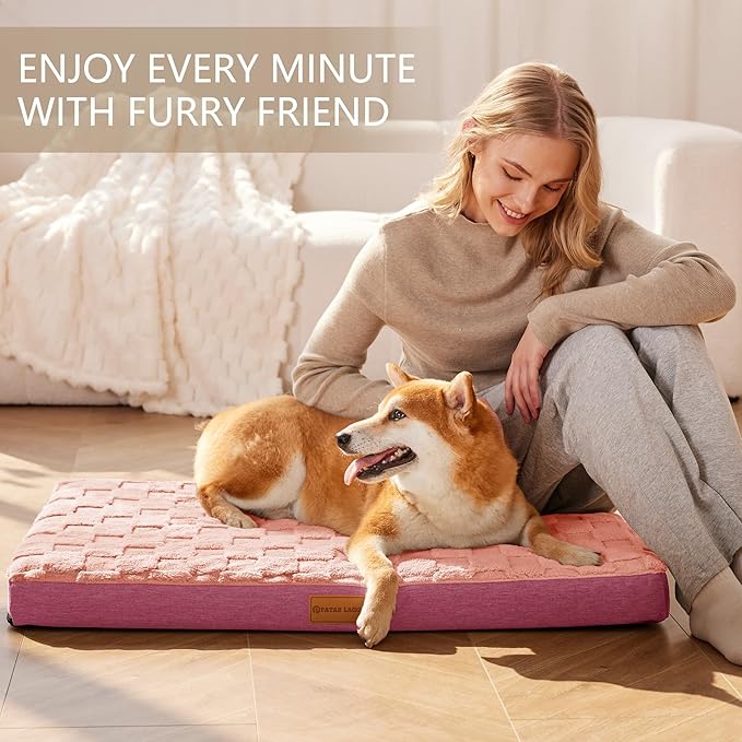 Patas Lague Orthopedic Dog Bed for Medium Dogs, Waterproof Soft Warm Comfortable Egg Crate Foam Medium Pet Beds Mat with Removable Washable Cover and Nonskid Bottom, 30''X20'' Pink