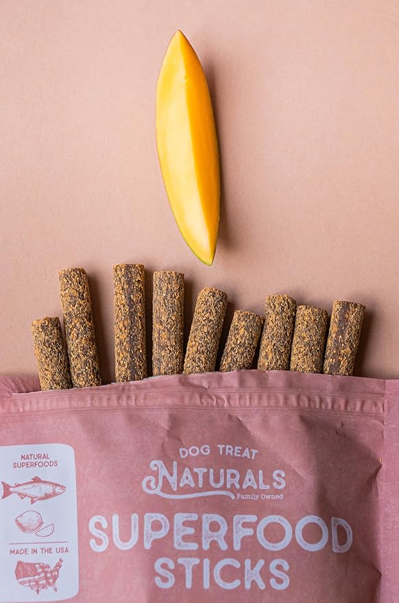 Salmon & Mango Superfood Sticks for Dogs | All-Natural Premium Training Dog Treats | Contains Turmeric for Joint Health | Made with Real Salmon & Mango | Made in USA | 10 Ounces