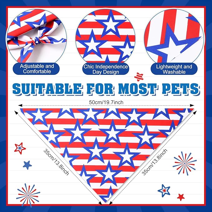 Sumind 50 Pieces Patriotic Dog Bandanas Bulk America Flag Bandanas for Dogs Triangle Pet Scarf for 4th of July Independence Day Memorial Day Pet Costume Accessories(19.7 x 13.8 x 13.8 Inch)