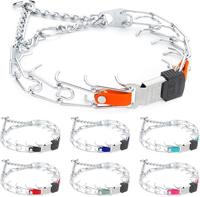 Herm Sprenger Chrome Plated Steel Dog Collar with Quick Release ClicLock Buckle and Biothane Insert Training Collar for Dogs Made in Germany (Hunter Orange, 22in x 3.0mm(Neck Size up to 18-19in))