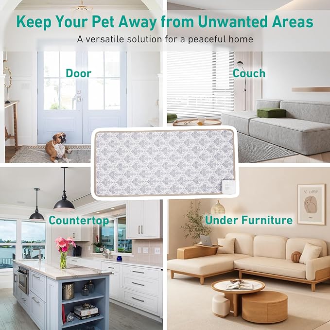 DOGNESS Rechargeable Pet Shock Mat, 31"x15" Safe Cat Repellent Mat Electronic Training Pads Keep Dogs and Cats Off Couch, Bed, Indoor Cat Deterrent Mat (Elegant Printing)