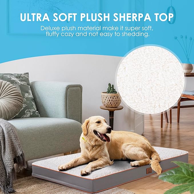 XXL Dog Bed Extra Large Waterproof Big Orthopedic Dog Beds with Removable Washable Cover for Large Dogs, Pet Bed Mat Egg-Crate Foam, XXL(44"X32"X3"), Light Grey