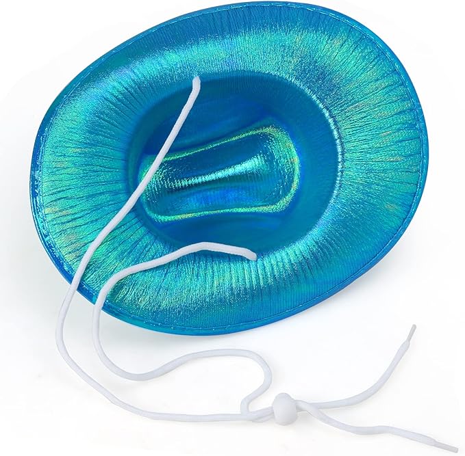 Yewong Pet Neon Sparkly Glitter Space Cowboy Hat Costume Set Dog Cat Metallic Space Shiny Cowboy Hats with Paisley Bandana West Cowboy Accessories for Pets (Metallic Blue) One Size