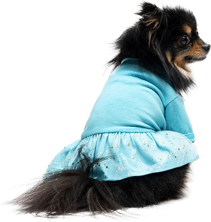Juicy Couture Turquoise Tulle Sequin Dog Dress ā Pullover Design Puppy Shirt with Elasticated Waistline and Flared Skirt, Doggie Clothes for Convenient Bathroom Breaks, X-Small (2-4 lbs.)