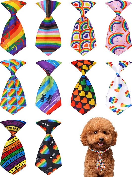 PET SHOW 10 Pack Pride Month Small Dog Ties Neckties for Doggies Cats Rainbow Neck Ties Bowties Girl Boy Pets LGBT Costumes Puppy Adjustable Holiday Grooming Accessories Wedding Party Gift Favor