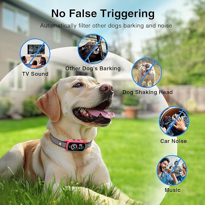 2 Pack Bark Collar, Rechargeable Dog Bark Collar for Large Medium Small Dogs, Smart Training Collar with 5 Adjustable Sensitivity Beep Vibration Harmless Shock, Anti Barking Device for Dogs (Pink)