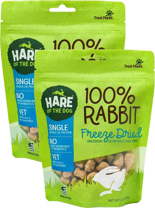 Hare of the Dog Freeze Dried Rabbit Treats for Dogs - All-Natural, Single-Ingredient, High-Protein Snacks - Made in the USA (2.25 Oz 2 Pack)