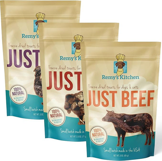 Just Turkey, Bison, Beef Freeze Dried Dog Treats USA Sourced and Small Batch -Human-Grade, All Natural Single Ingredient Dog Treat without Artificial Preservatives, Grain Free -9oz, 3-Pack