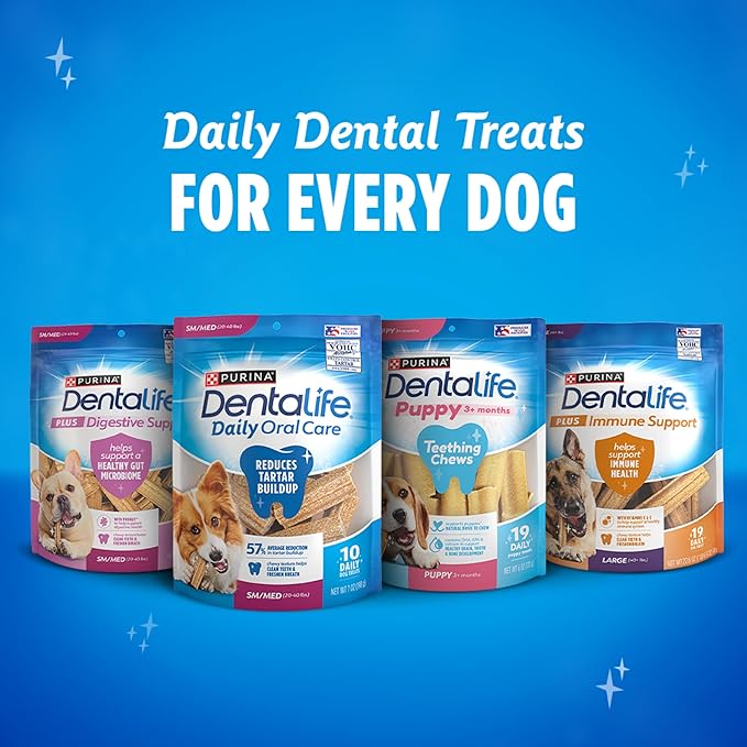 Dentalife Plus Digestive Support Dog Treats for Large Dogs 40 lbs. and up, Cleans Teeth, Freshens Breath, & Supports Healthy Gut, Chicken & Pumpkin Flavor, 22.6 oz., 19 Chews