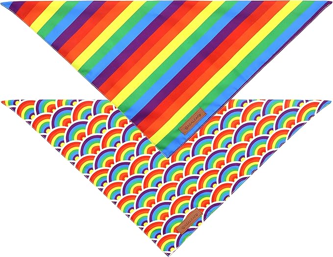 Realeaf Pride Dog Bandanas 2 Pack, LGBT LGBT+ Rainbow Scarves Bibs for Dogs, Premium Durable Fabric, Triangle Reversible Bandana for Small Medium Large and Extra Large Dogs Pets (Pride Day, Small)