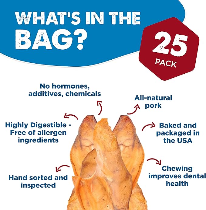 Best Bully Sticks Pig Ears - 25 Count (Pack of 1) - All Natural, USA Baked and Packed, Single Ingredient, Easily Digestible 100% Pork Chew Treat - Puppies, Small, Medium, Large Dogs