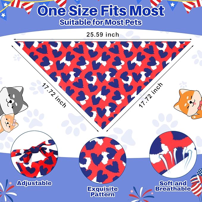 108 Pcs 4th of July Dog Bandanas Bulk Patriotic Bandanas for Dog Independence Day Pet Scarf Bibs Soft Triangle Flag Neckerchief Adjustable Washable Holiday Scarf for Pet Costume Accessories